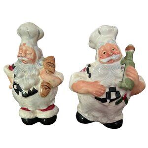 Vintage Chef Santa Salt & Pepper Shakers Ceramic Figurines By WCL